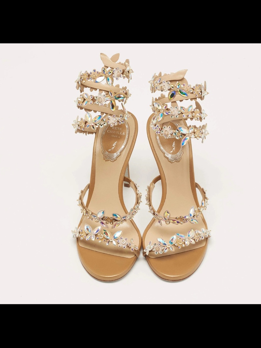 Rene Caovilla Eden Nude Sandal 105 Crystal Embellished Ankle Wrap - Picture 13 of 16